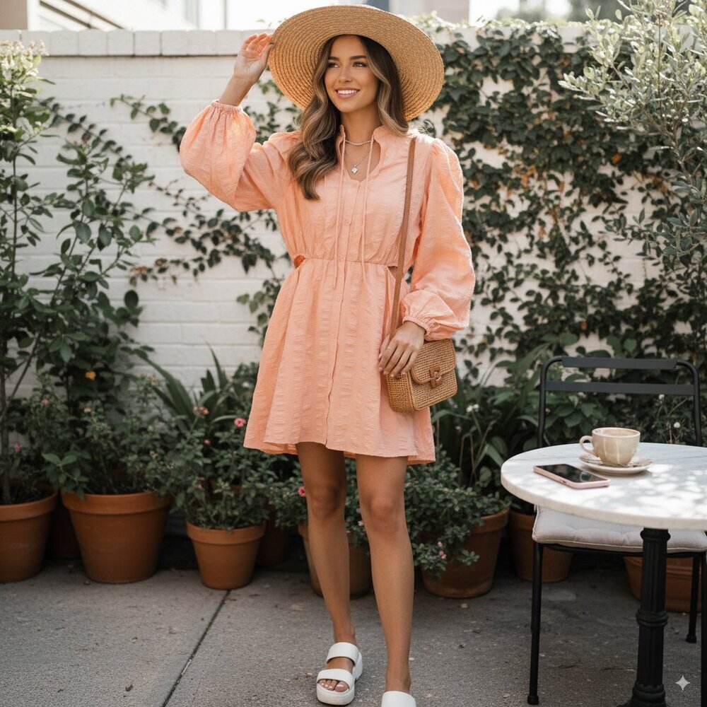 SOVERE Vive Cut Out Smock Dress - Orange Size Small NWT